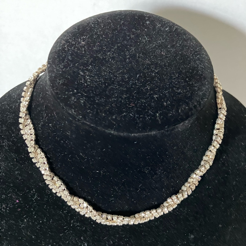 Silver-Tone Crystal Twist Choker Necklace